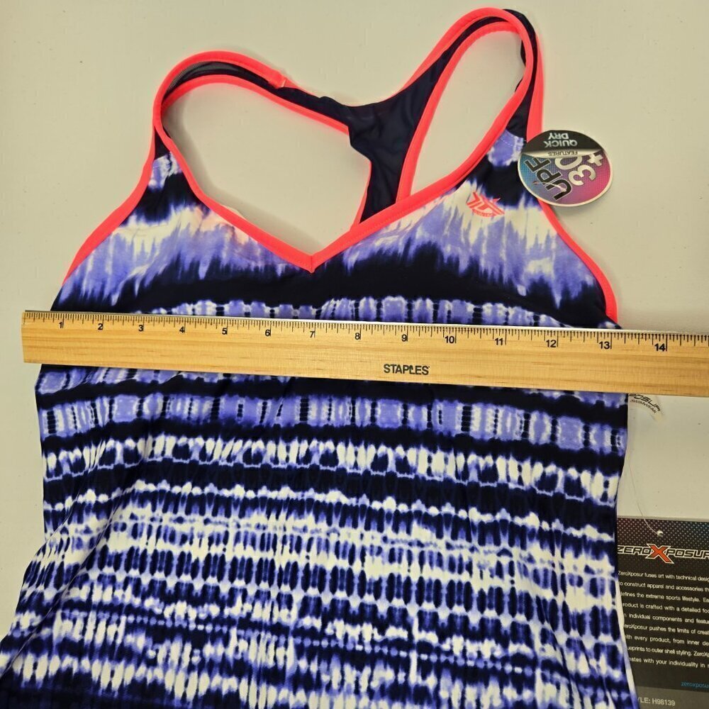 ZeroXposur Women Midnight Blue Pink Trim Racerback Padded Bra Tankini Swim Top 8 - Picture 7 of 13